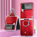 For Samsung Galaxy Z Flip4 Laser Skin Color Changing PC Phone Case with Ring(Red)