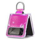 For Samsung Galaxy Z Flip4 Laser Skin Color Changing PC Phone Case with Ring(Pink)