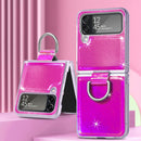 For Samsung Galaxy Z Flip4 Laser Skin Color Changing PC Phone Case with Ring(Pink)
