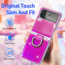 For Samsung Galaxy Z Flip4 Laser Skin Color Changing PC Phone Case with Ring(Pink)