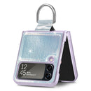 For Samsung Galaxy Z Flip4 Laser Skin Color Changing PC Phone Case with Ring(White)
