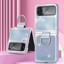 For Samsung Galaxy Z Flip4 Laser Skin Color Changing PC Phone Case with Ring(White)