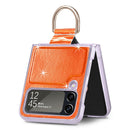 For Samsung Galaxy Z Flip4 Laser Skin Color Changing PC Phone Case with Ring(Orange)