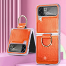 For Samsung Galaxy Z Flip4 Laser Skin Color Changing PC Phone Case with Ring(Orange)