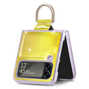 For Samsung Galaxy Z Flip4 Laser Skin Color Changing PC Phone Case with Ring(Gold)