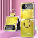 For Samsung Galaxy Z Flip4 Laser Skin Color Changing PC Phone Case with Ring(Gold)