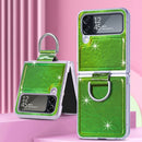 For Samsung Galaxy Z Flip4 Laser Skin Color Changing PC Phone Case with Ring(Green)