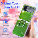 For Samsung Galaxy Z Flip4 Laser Skin Color Changing PC Phone Case with Ring(Green)