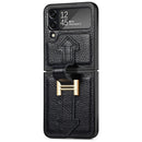 For Samsung Galaxy Z Flip4 Genuine Leather Litchi Pattern Phone Case with Wrist(Black)