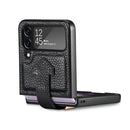 For Samsung Galaxy Z Flip4 Genuine Leather Litchi Pattern Phone Case with Wrist(Black)