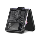 For Samsung Galaxy Z Flip4 Genuine Leather Litchi Pattern Phone Case with Wrist(Black)