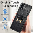 For Samsung Galaxy Z Flip4 Genuine Leather Litchi Pattern Phone Case with Wrist(Black)