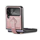 For Samsung Galaxy Z Flip4 Genuine Leather Litchi Pattern Phone Case with Wrist(Pink)