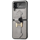 For Samsung Galaxy Z Flip4 Genuine Leather Litchi Pattern Phone Case with Wrist(Grey)