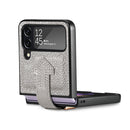 For Samsung Galaxy Z Flip4 Genuine Leather Litchi Pattern Phone Case with Wrist(Grey)
