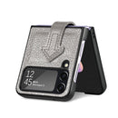 For Samsung Galaxy Z Flip4 Genuine Leather Litchi Pattern Phone Case with Wrist(Grey)