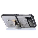 For Samsung Galaxy Z Flip4 Genuine Leather Litchi Pattern Phone Case with Wrist(Grey)