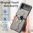 For Samsung Galaxy Z Flip4 Genuine Leather Litchi Pattern Phone Case with Wrist(Grey)
