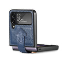 For Samsung Galaxy Z Flip4 Genuine Leather Litchi Pattern Phone Case with Wrist(Blue)