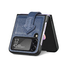 For Samsung Galaxy Z Flip4 Genuine Leather Litchi Pattern Phone Case with Wrist(Blue)