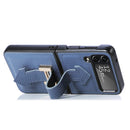 For Samsung Galaxy Z Flip4 Genuine Leather Litchi Pattern Phone Case with Wrist(Blue)
