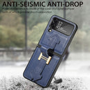 For Samsung Galaxy Z Flip4 Genuine Leather Litchi Pattern Phone Case with Wrist(Blue)