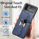For Samsung Galaxy Z Flip4 Genuine Leather Litchi Pattern Phone Case with Wrist(Blue)