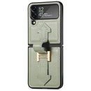 For Samsung Galaxy Z Flip4 Genuine Leather Litchi Pattern Phone Case with Wrist(Green)