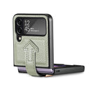 For Samsung Galaxy Z Flip4 Genuine Leather Litchi Pattern Phone Case with Wrist(Green)