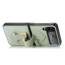 For Samsung Galaxy Z Flip4 Genuine Leather Litchi Pattern Phone Case with Wrist(Green)