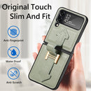For Samsung Galaxy Z Flip4 Genuine Leather Litchi Pattern Phone Case with Wrist(Green)