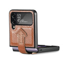 For Samsung Galaxy Z Flip4 Genuine Leather Litchi Pattern Phone Case with Wrist(Brown)