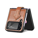 For Samsung Galaxy Z Flip4 Genuine Leather Litchi Pattern Phone Case with Wrist(Brown)