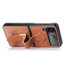 For Samsung Galaxy Z Flip4 Genuine Leather Litchi Pattern Phone Case with Wrist(Brown)