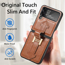 For Samsung Galaxy Z Flip4 Genuine Leather Litchi Pattern Phone Case with Wrist(Brown)