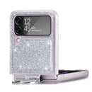 For Samsung Galaxy Z Flip4 Glitter Leather Skin PC Phone Case with Ring(Silver)