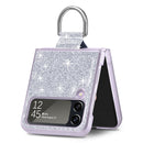 For Samsung Galaxy Z Flip4 Glitter Leather Skin PC Phone Case with Ring(Silver)