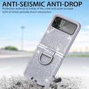 For Samsung Galaxy Z Flip4 Glitter Leather Skin PC Phone Case with Ring(Silver)