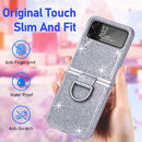 For Samsung Galaxy Z Flip4 Glitter Leather Skin PC Phone Case with Ring(Silver)