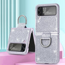 For Samsung Galaxy Z Flip4 Glitter Leather Skin PC Phone Case with Ring(Silver)