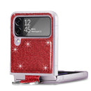 For Samsung Galaxy Z Flip4 Glitter Leather Skin PC Phone Case with Ring(Red)