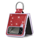 For Samsung Galaxy Z Flip4 Glitter Leather Skin PC Phone Case with Ring(Red)