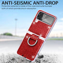 For Samsung Galaxy Z Flip4 Glitter Leather Skin PC Phone Case with Ring(Red)