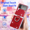 For Samsung Galaxy Z Flip4 Glitter Leather Skin PC Phone Case with Ring(Red)