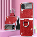 For Samsung Galaxy Z Flip4 Glitter Leather Skin PC Phone Case with Ring(Red)