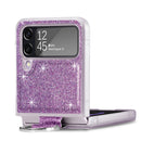For Samsung Galaxy Z Flip4 Glitter Leather Skin PC Phone Case with Ring(Purple)