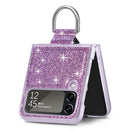 For Samsung Galaxy Z Flip4 Glitter Leather Skin PC Phone Case with Ring(Purple)