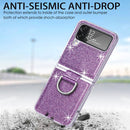 For Samsung Galaxy Z Flip4 Glitter Leather Skin PC Phone Case with Ring(Purple)