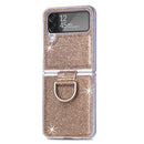 For Samsung Galaxy Z Flip4 Glitter Leather Skin PC Phone Case with Ring(Gold)