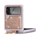 For Samsung Galaxy Z Flip4 Glitter Leather Skin PC Phone Case with Ring(Gold)
